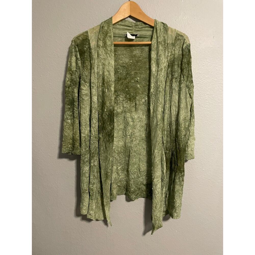 Vintage Only 9 Womens Kimono XL Green Tie Dye Mesh Stretch Short Sleeve Boho 90s